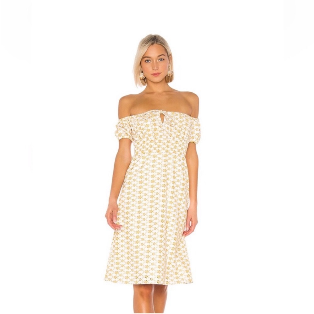 LPA Revolve Yellow and White Off Shoulder Women’s Sun midi Dress Size Large